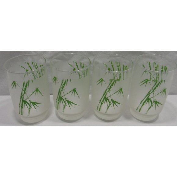 4 Vtg Frosted Bamboo Juice/Milk Tumbler Tapered Bottom Glasses 4" - Picture 2 of 9